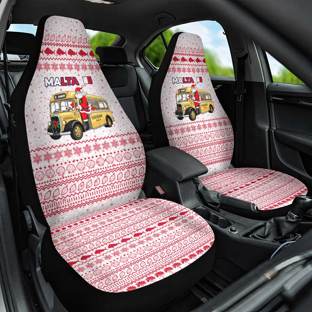 Malta Christmas Car Seat Cover with Santa Driving Vintage Bus Malta Flag and Red White Festive Pattern Design - Wonder Print Shop
