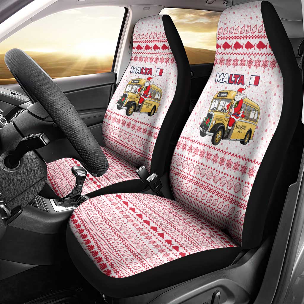 Malta Christmas Car Seat Cover with Santa Driving Vintage Bus Malta Flag and Red White Festive Pattern Design - Wonder Print Shop
