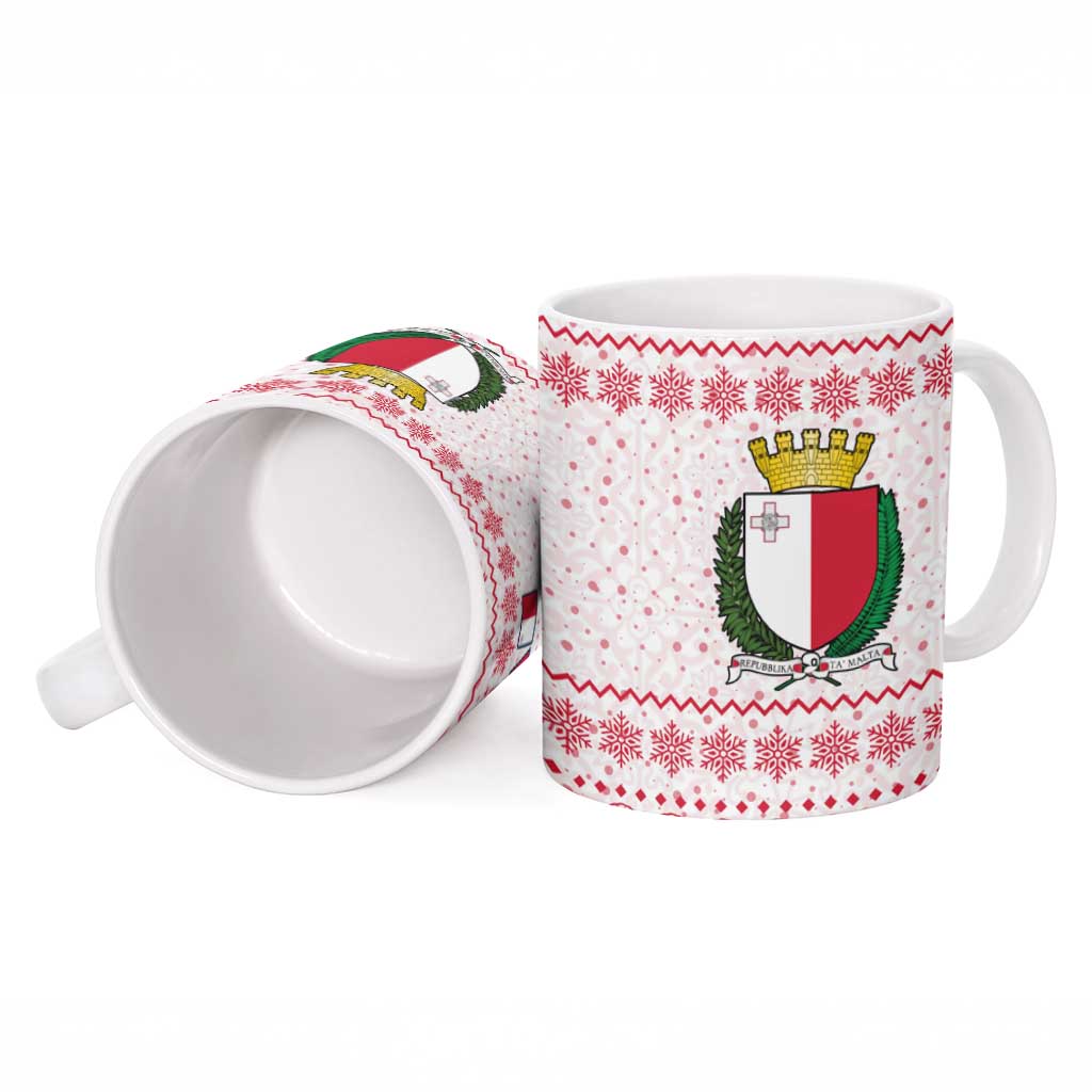 Malta Christmas Ceramic Mug with Santa Driving Vintage Bus Malta Flag and Red White Festive Pattern Design - Wonder Print Shop