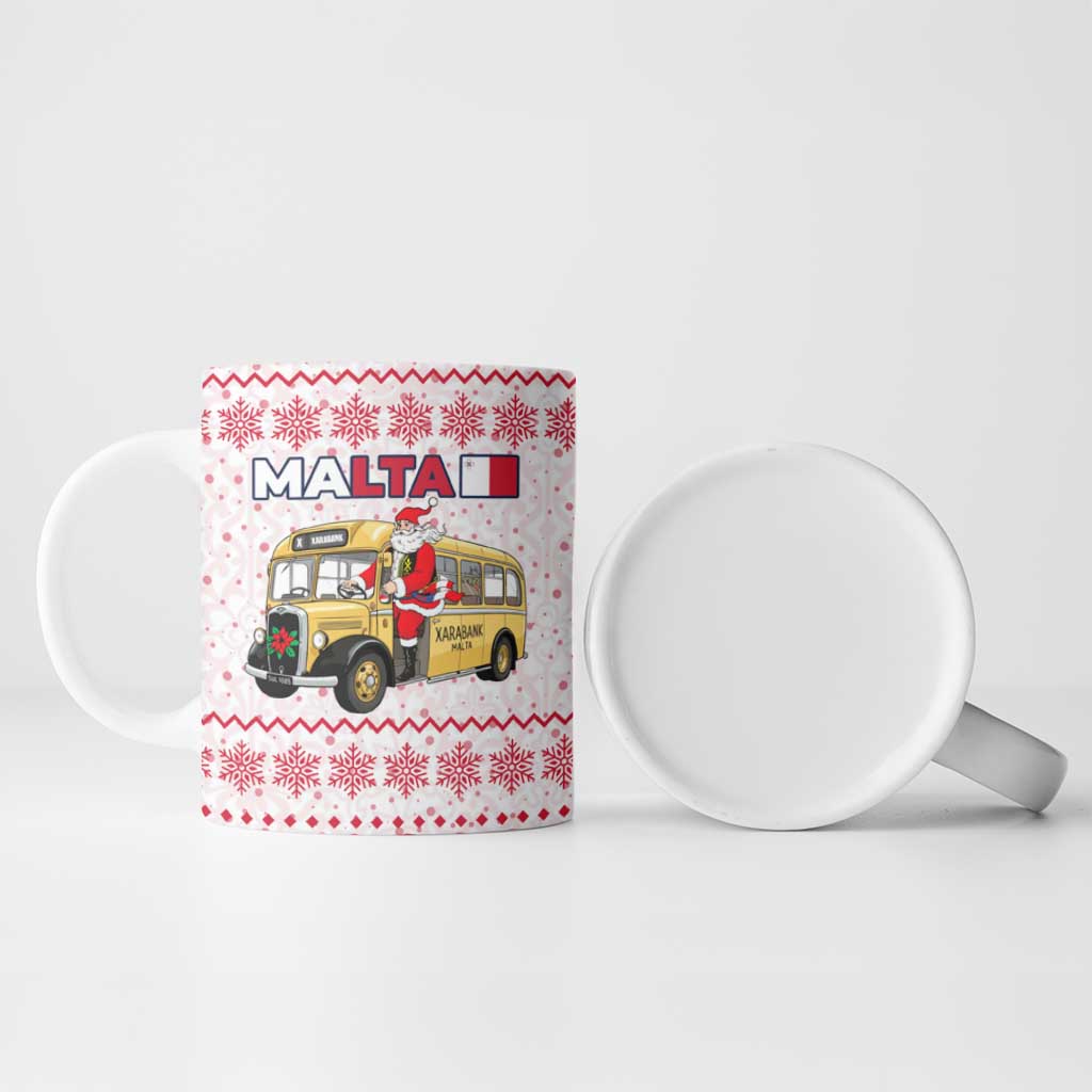 Malta Christmas Ceramic Mug with Santa Driving Vintage Bus Malta Flag and Red White Festive Pattern Design - Wonder Print Shop