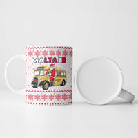 Malta Christmas Ceramic Mug with Santa Driving Vintage Bus Malta Flag and Red White Festive Pattern Design - Wonder Print Shop