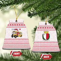 Malta Christmas Ceramic Ornament with Santa Driving Vintage Bus Malta Flag and Red White Festive Pattern Design - Wonder Print Shop
