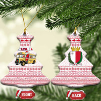 Malta Christmas Ceramic Ornament with Santa Driving Vintage Bus Malta Flag and Red White Festive Pattern Design - Wonder Print Shop