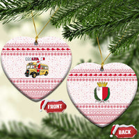 Malta Christmas Ceramic Ornament with Santa Driving Vintage Bus Malta Flag and Red White Festive Pattern Design - Wonder Print Shop
