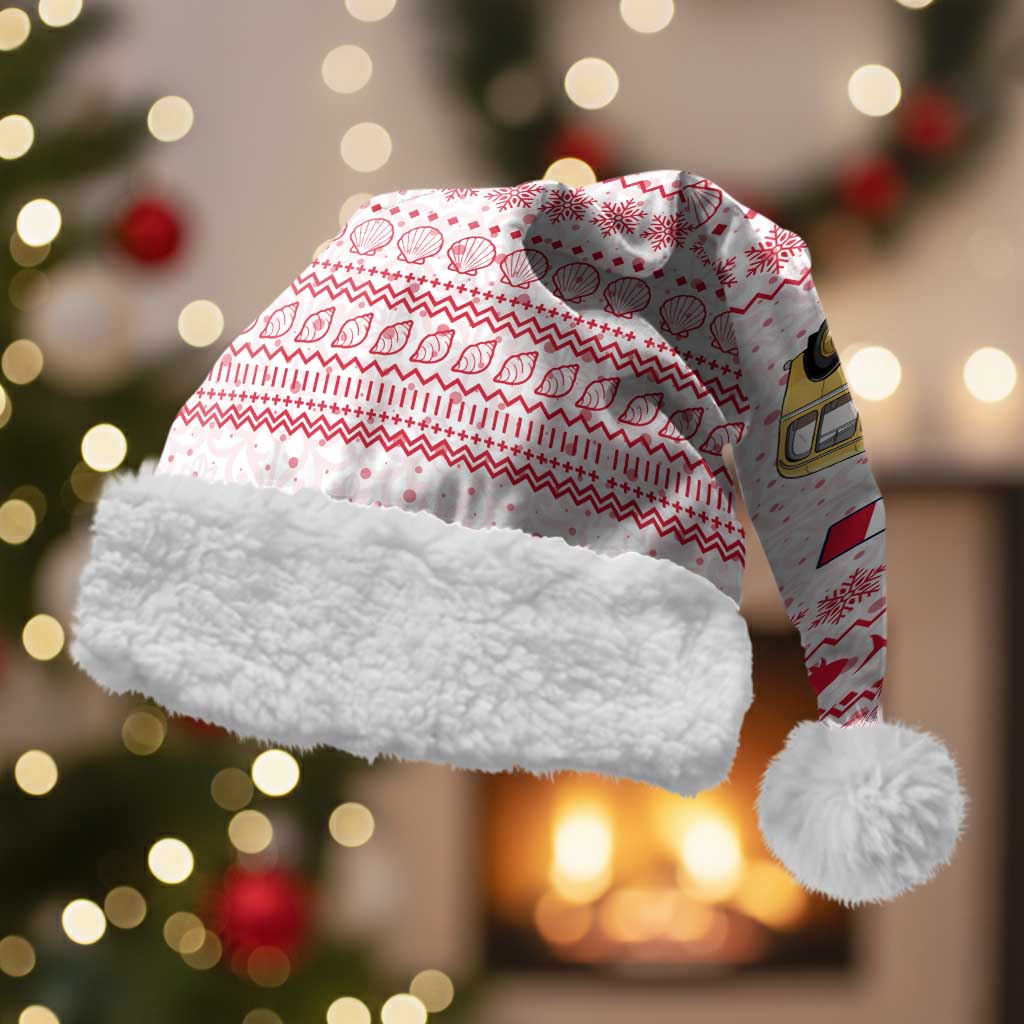 Malta Christmas Santa Hat with Santa Driving Vintage Bus Malta Flag and Red White Festive Pattern Design - Wonder Print Shop
