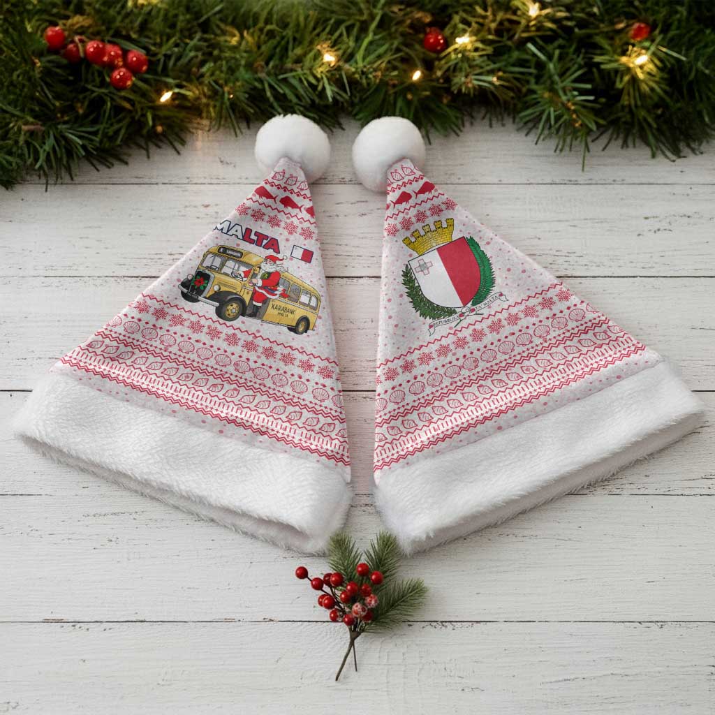 Malta Christmas Santa Hat with Santa Driving Vintage Bus Malta Flag and Red White Festive Pattern Design - Wonder Print Shop