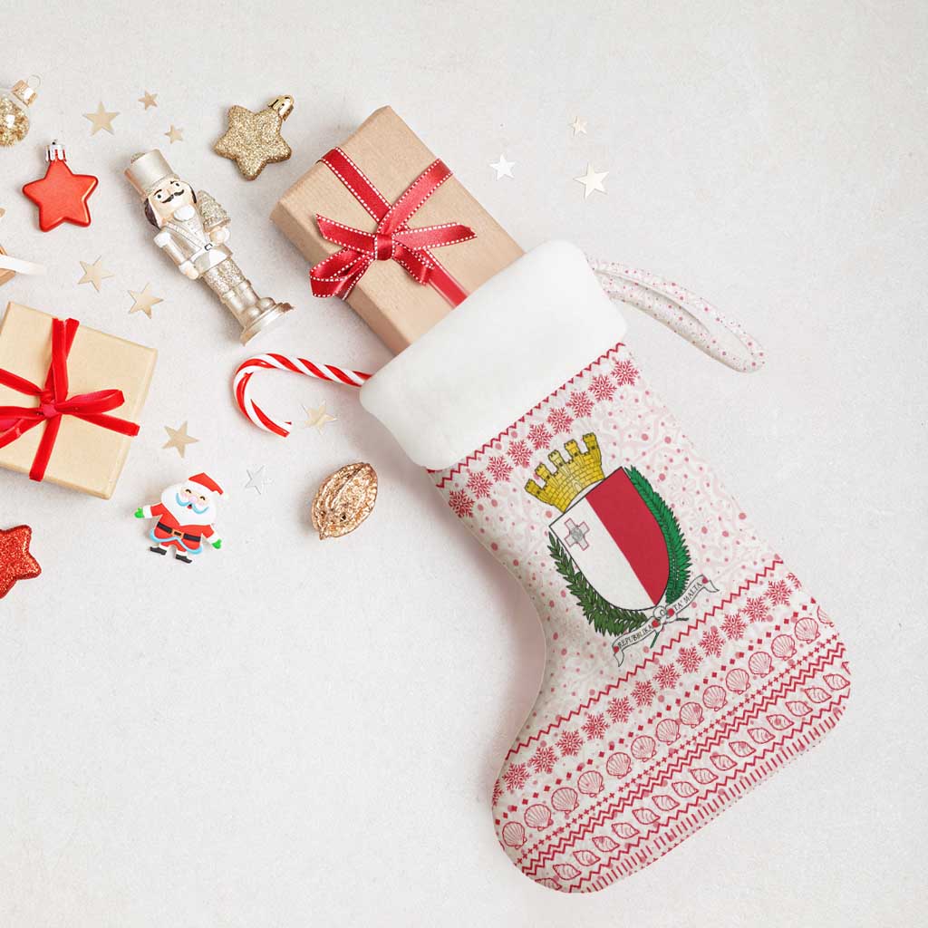 Malta Christmas Stocking with Santa Driving Vintage Bus Malta Flag and Red White Festive Pattern Design - Wonder Print Shop