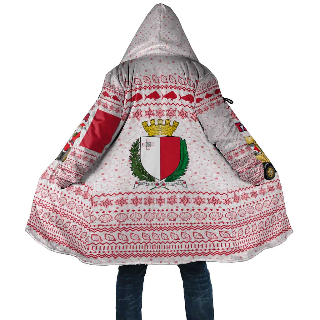 Malta Christmas Cloak with Santa Driving Vintage Bus Malta Flag and Red White Festive Pattern Design - Wonder Print Shop