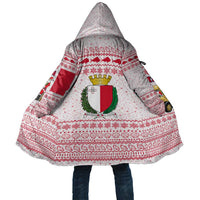 Malta Christmas Cloak with Santa Driving Vintage Bus Malta Flag and Red White Festive Pattern Design - Wonder Print Shop