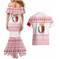Malta Christmas Couples Matching Mermaid Dress and Hawaiian Shirt with Santa Driving Vintage Bus Malta Flag and Red White Festive Pattern Design - Wonder Print Shop