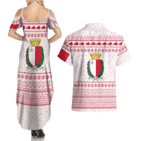 Malta Christmas Couples Matching Summer Maxi Dress and Hawaiian Shirt with Santa Driving Vintage Bus Malta Flag and Red White Festive Pattern Design - Wonder Print Shop