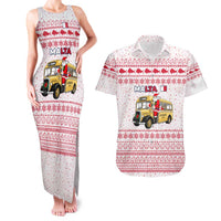 Malta Christmas Couples Matching Tank Maxi Dress and Hawaiian Shirt with Santa Driving Vintage Bus Malta Flag and Red White Festive Pattern Design - Wonder Print Shop