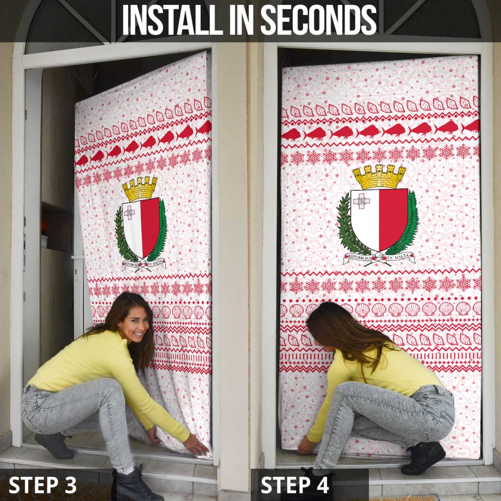 Malta Christmas Door Cover with Santa Driving Vintage Bus Malta Flag and Red White Festive Pattern Design - Wonder Print Shop