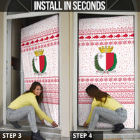 Malta Christmas Door Cover with Santa Driving Vintage Bus Malta Flag and Red White Festive Pattern Design - Wonder Print Shop