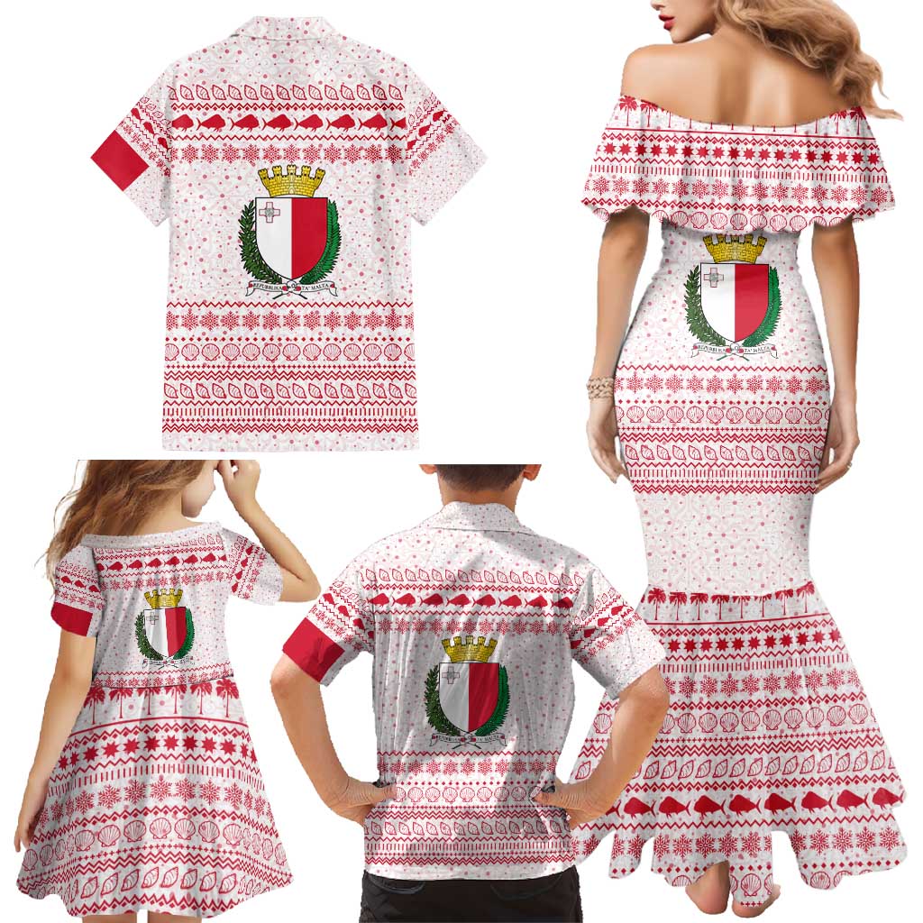 Malta Christmas Family Matching Mermaid Dress and Hawaiian Shirt with Santa Driving Vintage Bus Malta Flag and Red White Festive Pattern Design - Wonder Print Shop