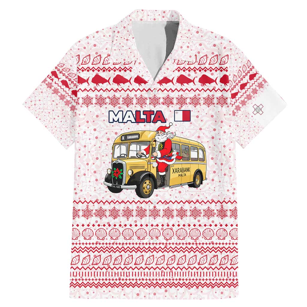 Malta Christmas Family Matching Mermaid Dress and Hawaiian Shirt with Santa Driving Vintage Bus Malta Flag and Red White Festive Pattern Design - Wonder Print Shop