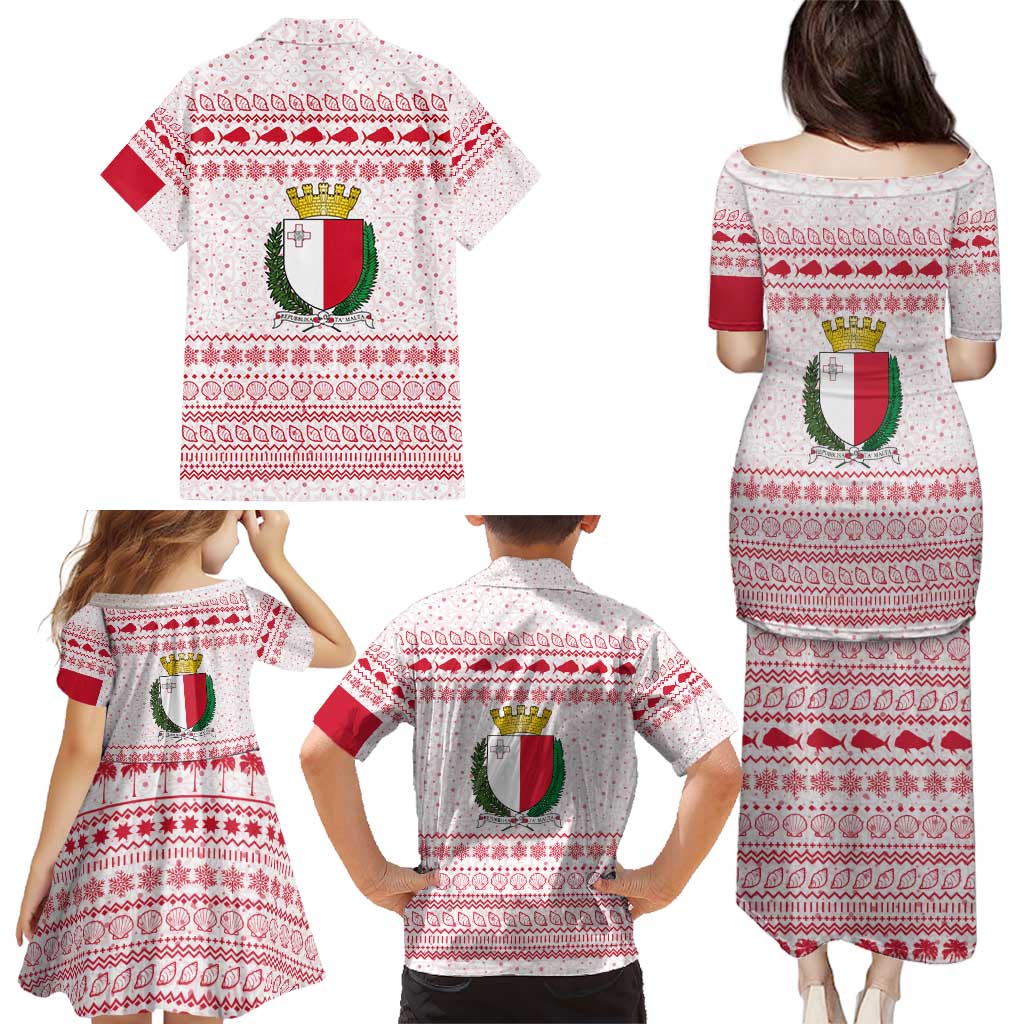 Malta Christmas Family Matching Puletasi and Hawaiian Shirt with Santa Driving Vintage Bus Malta Flag and Red White Festive Pattern Design - Wonder Print Shop
