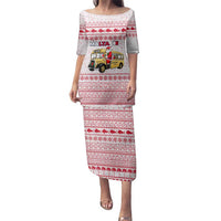 Malta Christmas Family Matching Puletasi and Hawaiian Shirt with Santa Driving Vintage Bus Malta Flag and Red White Festive Pattern Design - Wonder Print Shop