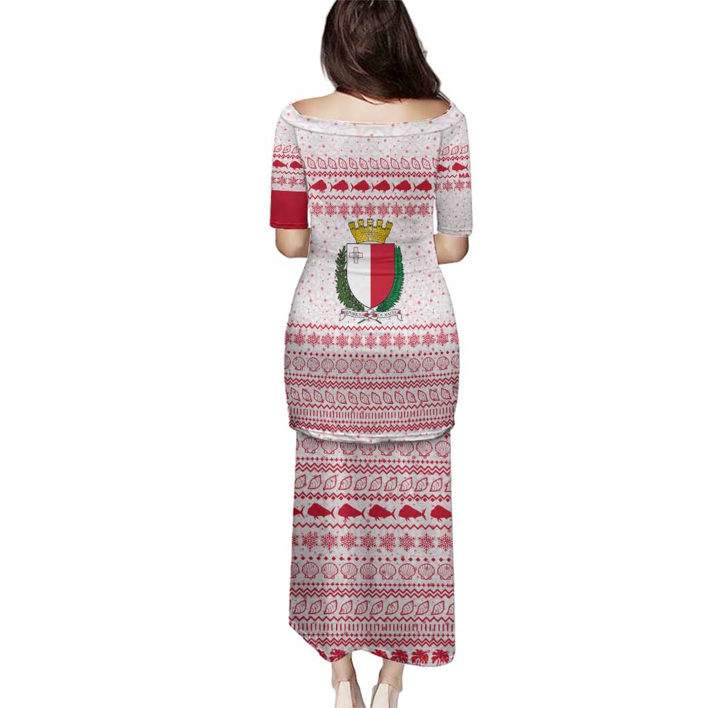 Malta Christmas Family Matching Puletasi and Hawaiian Shirt with Santa Driving Vintage Bus Malta Flag and Red White Festive Pattern Design - Wonder Print Shop