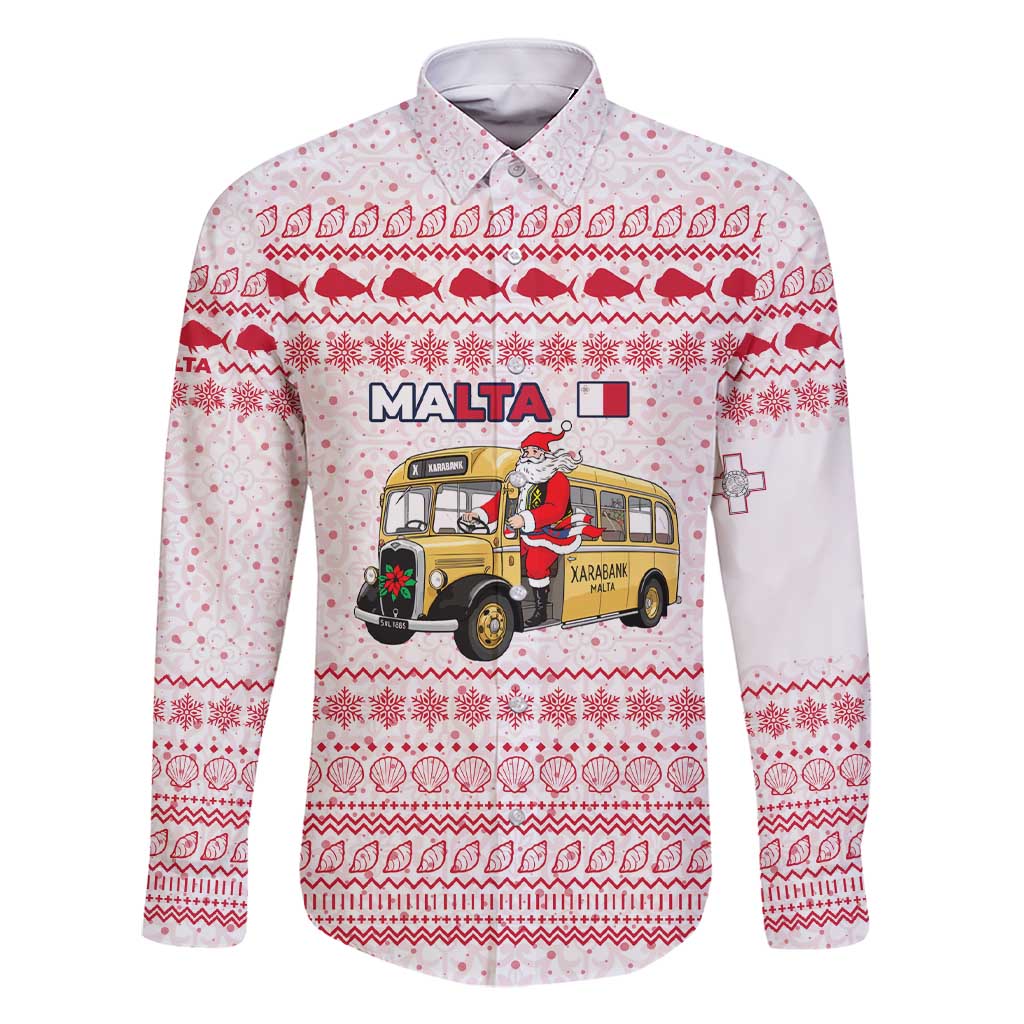 Malta Christmas Family Matching Short Sleeve Bodycon Dress and Hawaiian Shirt with Santa Driving Vintage Bus Malta Flag and Red White Festive Pattern Design - Wonder Print Shop