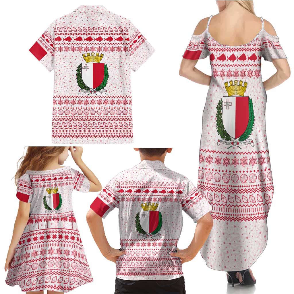 Malta Christmas Family Matching Summer Maxi Dress and Hawaiian Shirt with Santa Driving Vintage Bus Malta Flag and Red White Festive Pattern Design - Wonder Print Shop