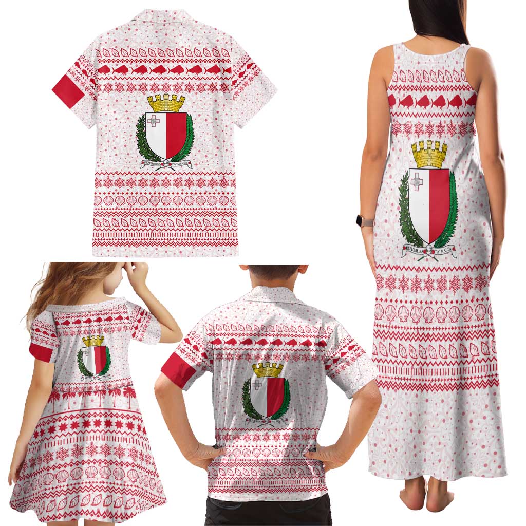 Malta Christmas Family Matching Tank Maxi Dress and Hawaiian Shirt with Santa Driving Vintage Bus Malta Flag and Red White Festive Pattern Design - Wonder Print Shop