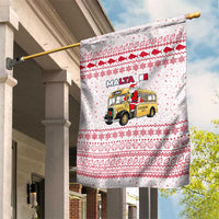 Malta Christmas Garden Flag with Santa Driving Vintage Bus Malta Flag and Red White Festive Pattern Design - Wonder Print Shop