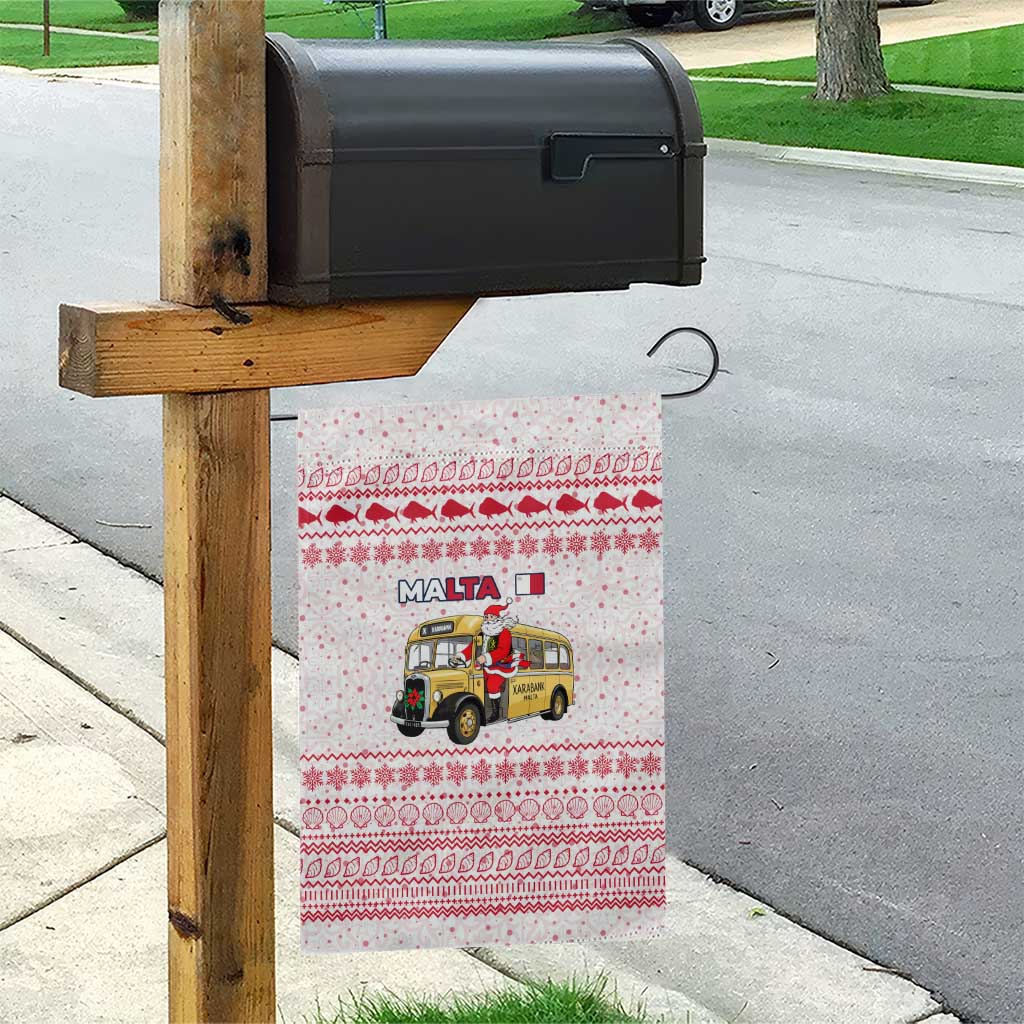 Malta Christmas Garden Flag with Santa Driving Vintage Bus Malta Flag and Red White Festive Pattern Design - Wonder Print Shop