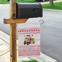 Malta Christmas Garden Flag with Santa Driving Vintage Bus Malta Flag and Red White Festive Pattern Design - Wonder Print Shop
