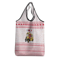 Malta Christmas Grocery Bag with Santa Driving Vintage Bus Malta Flag and Red White Festive Pattern Design - Wonder Print Shop