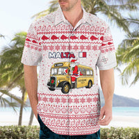Malta Christmas Hawaiian Shirt with Santa Driving Vintage Bus Malta Flag and Red White Festive Pattern Design - Wonder Print Shop