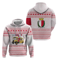 Malta Christmas Hoodie with Santa Driving Vintage Bus Malta Flag and Red White Festive Pattern Design - Wonder Print Shop