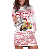 Malta Christmas Hoodie Dress with Santa Driving Vintage Bus Malta Flag and Red White Festive Pattern Design - Wonder Print Shop