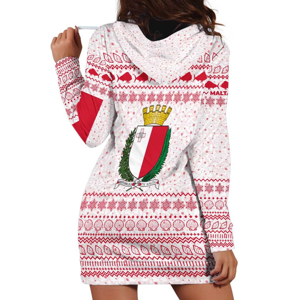 Malta Christmas Hoodie Dress with Santa Driving Vintage Bus Malta Flag and Red White Festive Pattern Design - Wonder Print Shop