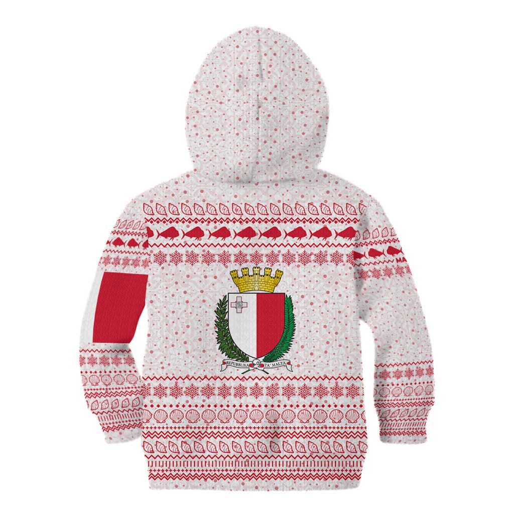 Malta Christmas Kid Hoodie with Santa Driving Vintage Bus Malta Flag and Red White Festive Pattern Design - Wonder Print Shop