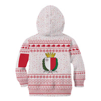 Malta Christmas Kid Hoodie with Santa Driving Vintage Bus Malta Flag and Red White Festive Pattern Design - Wonder Print Shop