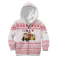Malta Christmas Kid Hoodie with Santa Driving Vintage Bus Malta Flag and Red White Festive Pattern Design - Wonder Print Shop