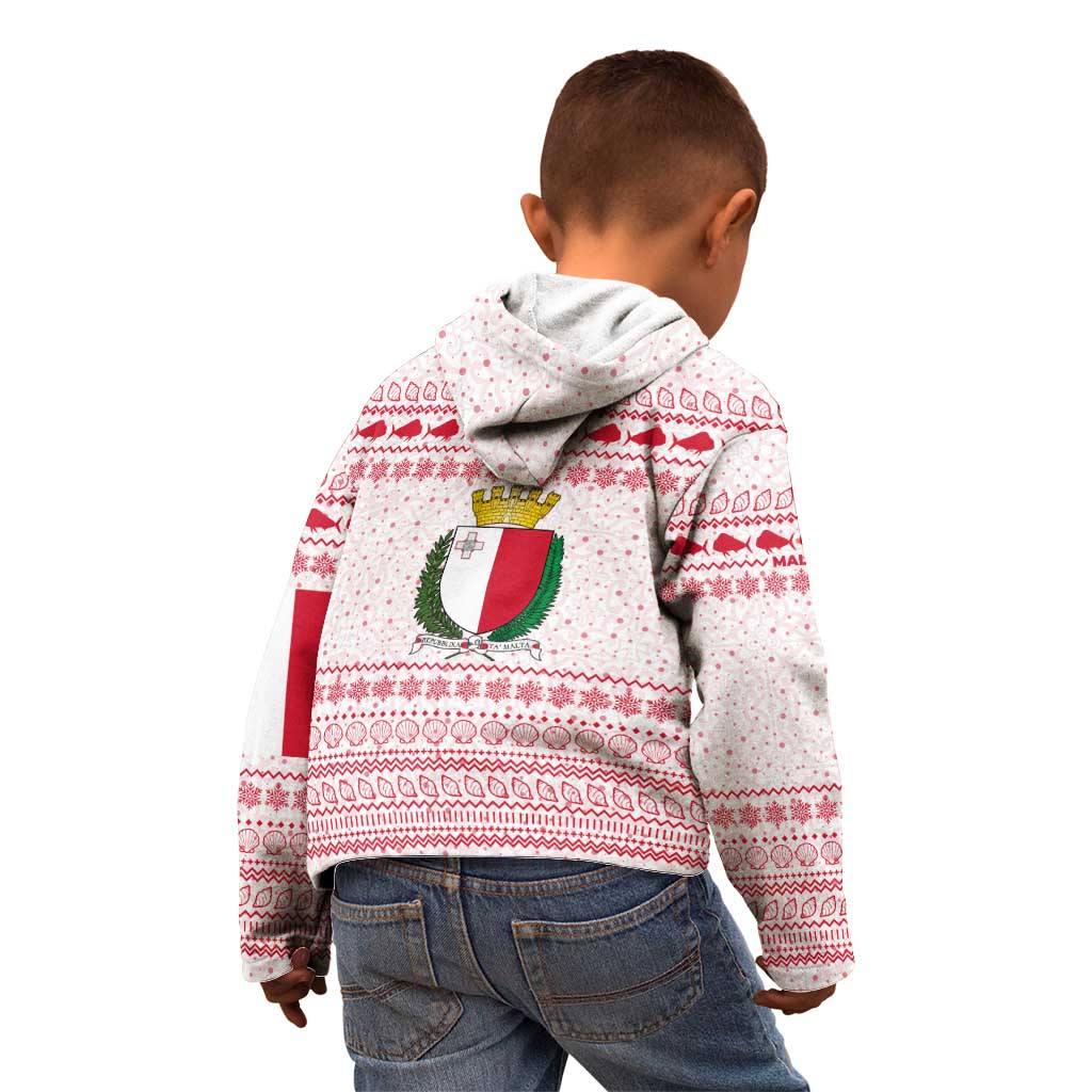 Malta Christmas Kid Hoodie with Santa Driving Vintage Bus Malta Flag and Red White Festive Pattern Design - Wonder Print Shop
