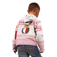 Malta Christmas Kid Hoodie with Santa Driving Vintage Bus Malta Flag and Red White Festive Pattern Design - Wonder Print Shop