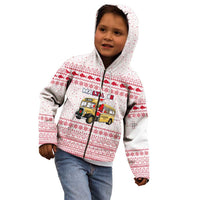 Malta Christmas Kid Hoodie with Santa Driving Vintage Bus Malta Flag and Red White Festive Pattern Design - Wonder Print Shop