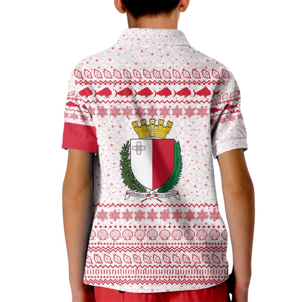 Malta Christmas Kid Polo Shirt with Santa Driving Vintage Bus Malta Flag and Red White Festive Pattern Design - Wonder Print Shop