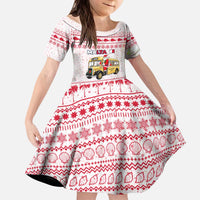Malta Christmas Kid Short Sleeve Dress with Santa Driving Vintage Bus Malta Flag and Red White Festive Pattern Design - Wonder Print Shop
