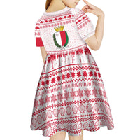 Malta Christmas Kid Short Sleeve Dress with Santa Driving Vintage Bus Malta Flag and Red White Festive Pattern Design - Wonder Print Shop