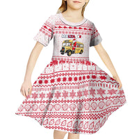 Malta Christmas Kid Short Sleeve Dress with Santa Driving Vintage Bus Malta Flag and Red White Festive Pattern Design - Wonder Print Shop