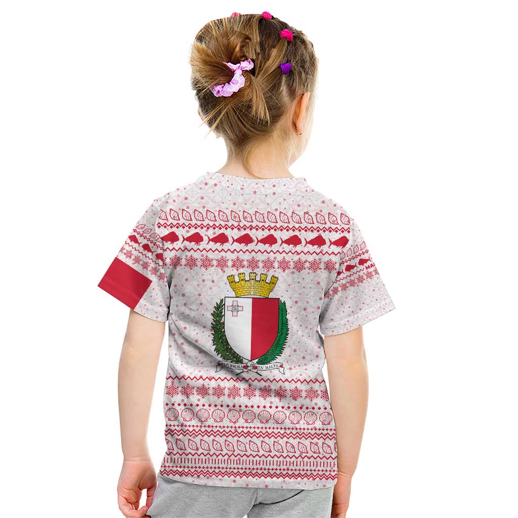 Malta Christmas Kid T Shirt with Santa Driving Vintage Bus Malta Flag and Red White Festive Pattern Design - Wonder Print Shop