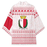 Malta Christmas Kimono with Santa Driving Vintage Bus Malta Flag and Red White Festive Pattern Design - Wonder Print Shop