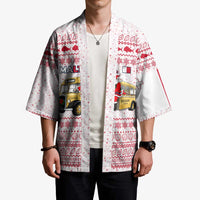 Malta Christmas Kimono with Santa Driving Vintage Bus Malta Flag and Red White Festive Pattern Design - Wonder Print Shop