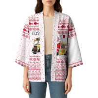 Malta Christmas Kimono with Santa Driving Vintage Bus Malta Flag and Red White Festive Pattern Design - Wonder Print Shop