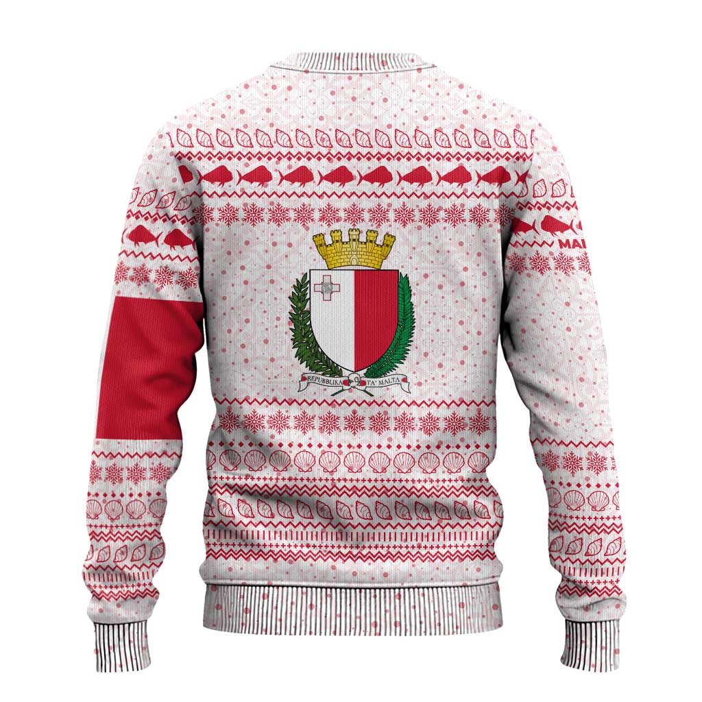 Malta Christmas Ugly Christmas Sweater with Santa Driving Vintage Bus Malta Flag and Red White Festive Pattern Design - Wonder Print Shop