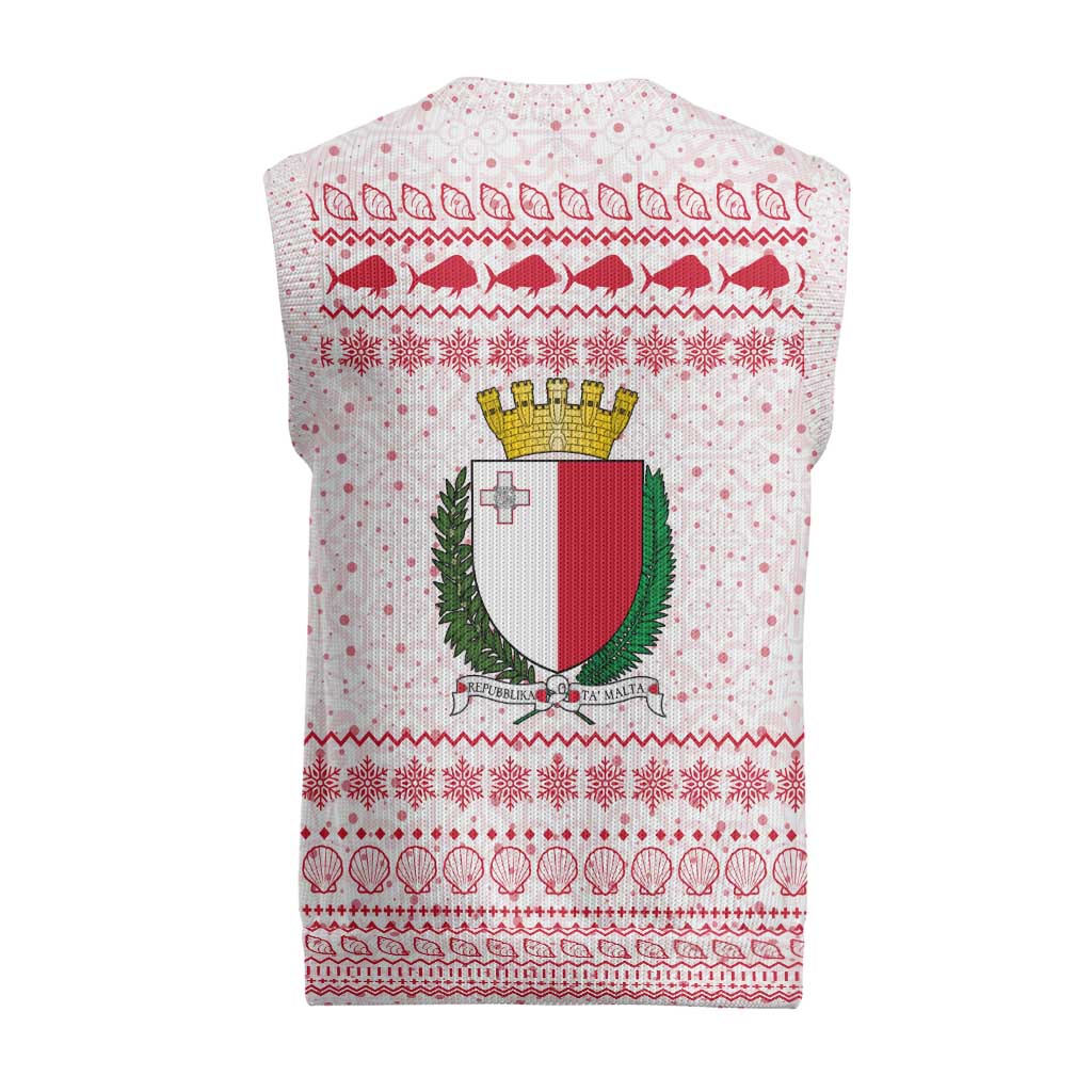 Malta Christmas Knitted V-Neck Vest with Santa Driving Vintage Bus Malta Flag and Red White Festive Pattern Design - Wonder Print Shop